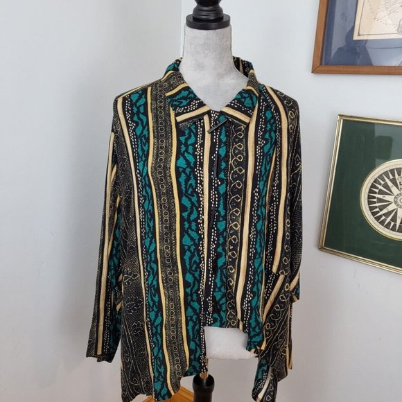 NWT Blue Tan Asymmetrical Loose The Big Shirt Carole Tomkins Santa Fe Size 2XL - Picture 2 of 11